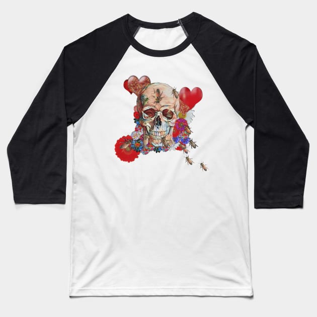 Flower Power Skull Baseball T-Shirt by Diego-t